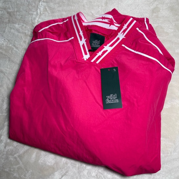 NWT - Wild Fable - Berry Red Varsity Pullover Windbreaker Jacket - Lightweight - Picture 2 of 10